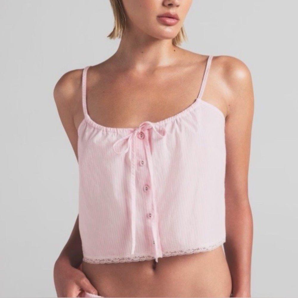NEW Skims L Cotton Poplin Sleep Cami Tank Top Cherry Blossom Adjustable Straps
